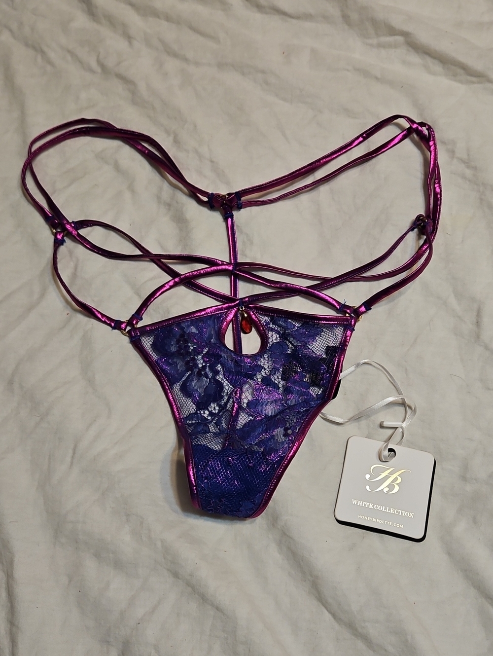Honey Birdette Lilian Purple Lace Strappy Thong